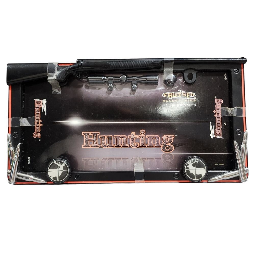 HUNTING License Plate Frame With Target Fastener Caps Cruiser Accessories 19656